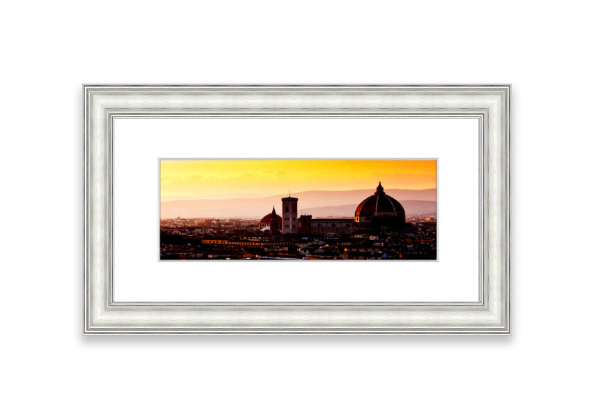 Framed print of Ancient City Rooftops showcasing intricate architecture, available in various frame colors.