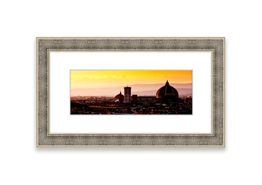 Framed print of Ancient City Rooftops showcasing intricate architecture, available in various frame colors.