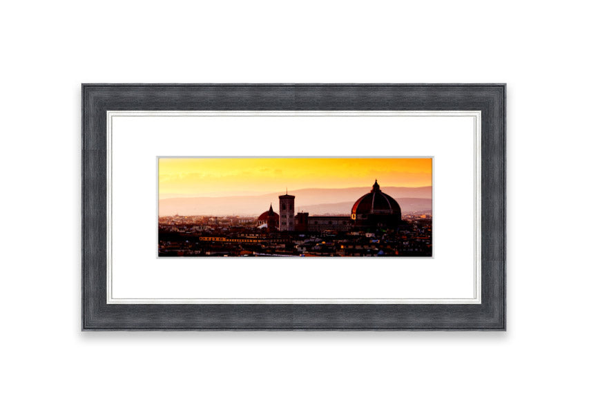 Framed print of Ancient City Rooftops showcasing intricate architecture, available in various frame colors.