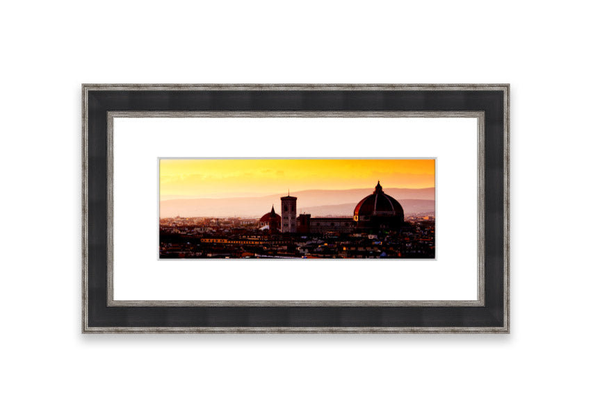 Framed print of Ancient City Rooftops showcasing intricate architecture, available in various frame colors.