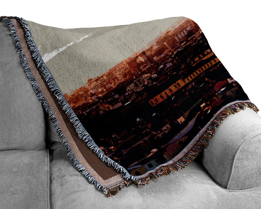 Luxurious Ancient City Rooftops throw blanket made from 100% cotton, featuring a thermal weave design, perfect for cozying up on a couch or bed.