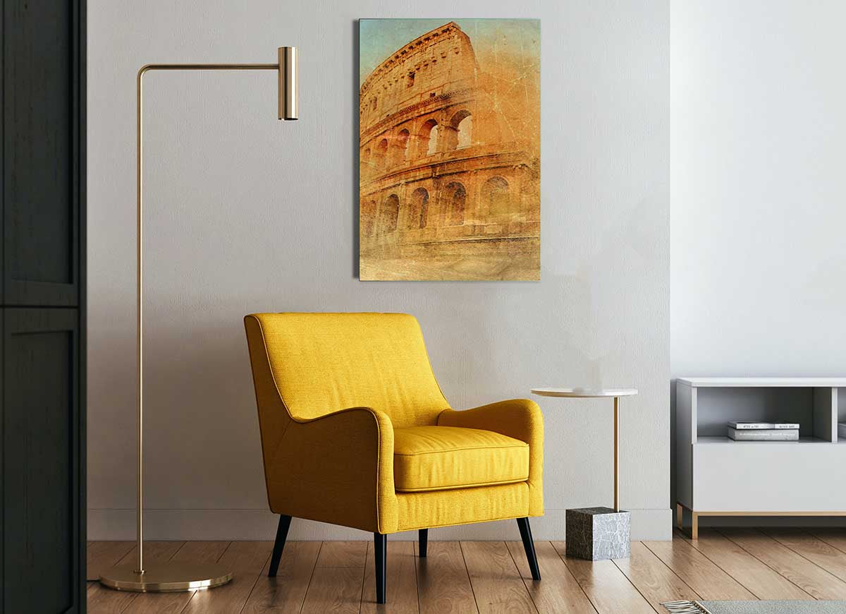 A modern glass print of the Ancient Colosseum, showcasing its architectural beauty and historical significance.