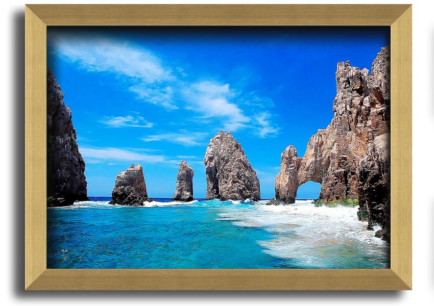 Framed print of Ancient Rocks Of Time, showcasing intricate geological details and vibrant colors, ready to hang.