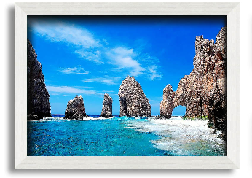 Framed print of Ancient Rocks Of Time, showcasing intricate geological details and vibrant colors, ready to hang.