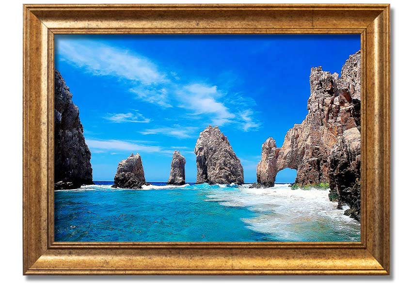 Framed print of Ancient Rocks Of Time, showcasing intricate geological details and vibrant colors, ready to hang.