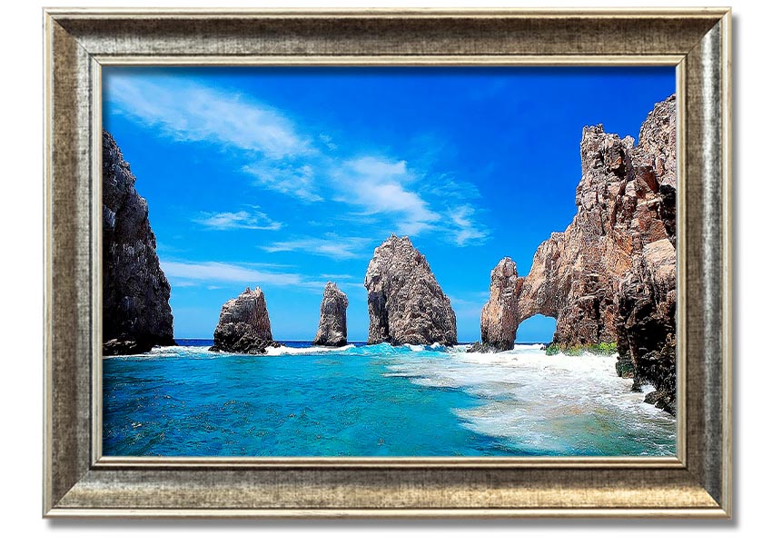 Framed print of Ancient Rocks Of Time, showcasing intricate geological details and vibrant colors, ready to hang.