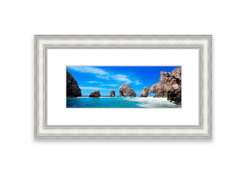 Framed print of Ancient Rocks Of Time showcasing Cornwall's stunning landscape, available in various frame colors.