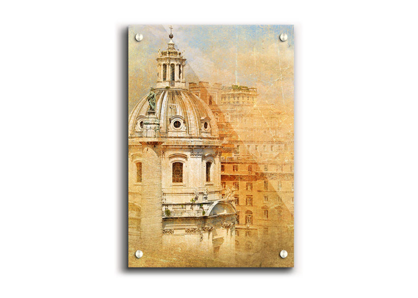 Acrylic print of Ancient St Peters Basilica, showcasing vibrant colors and intricate details on 5mm thick glass.