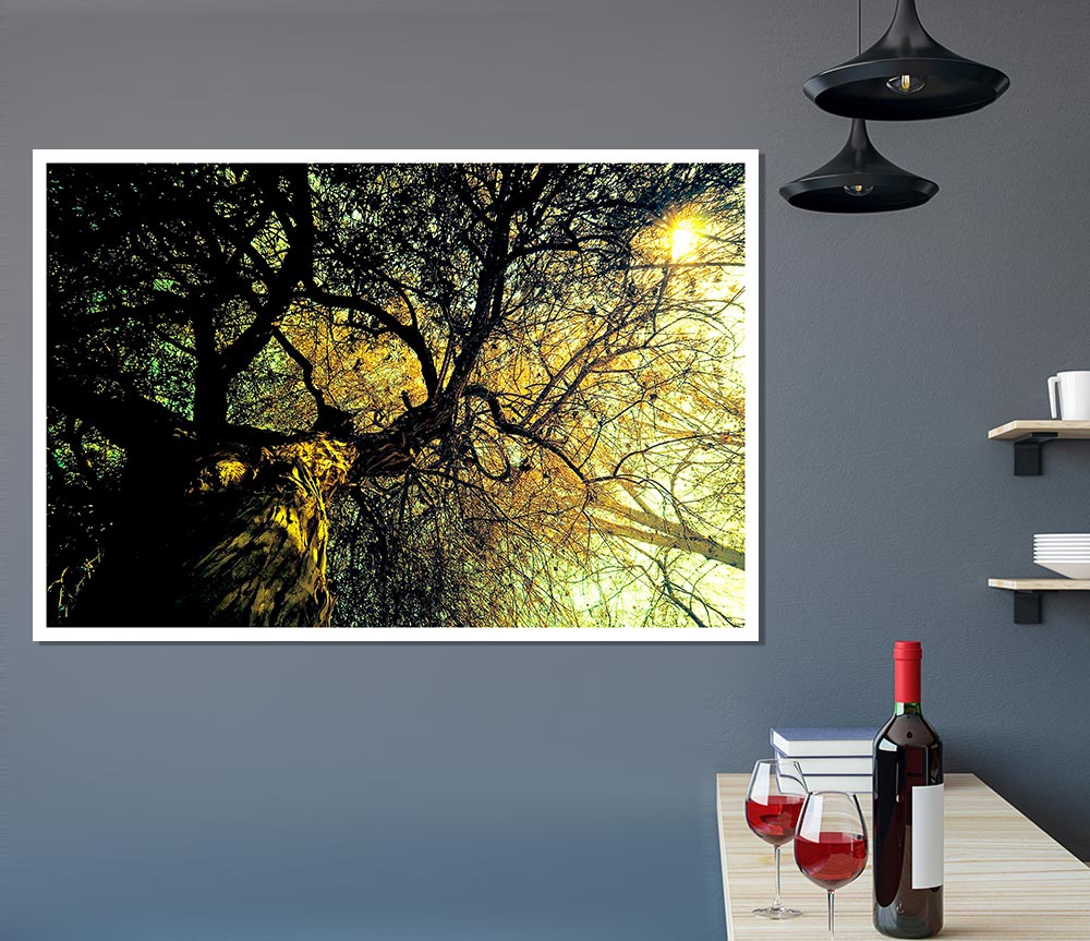 A beautifully detailed Ancient Tree poster printed on high-quality canvas, showcasing intricate bark and lush leaves.