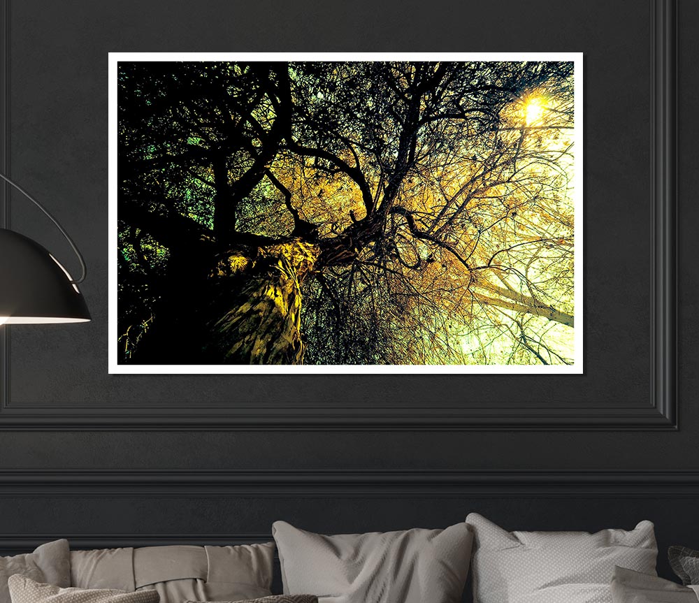 A beautifully detailed Ancient Tree poster printed on high-quality canvas, showcasing intricate bark and lush leaves.