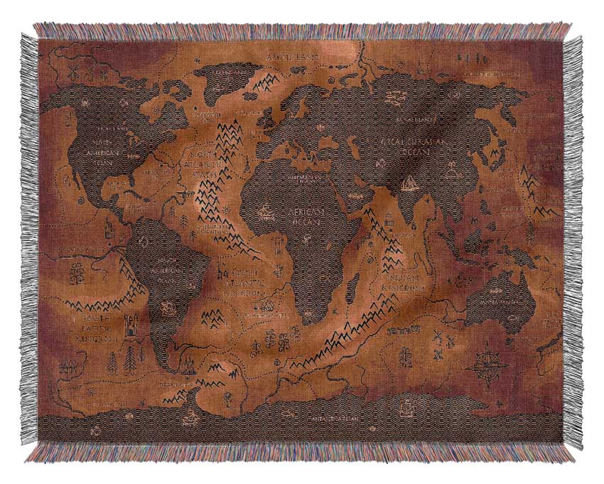 Luxurious Ancient World Map throw blanket made from 100% cotton, featuring a detailed map design in a cozy thermal weave.