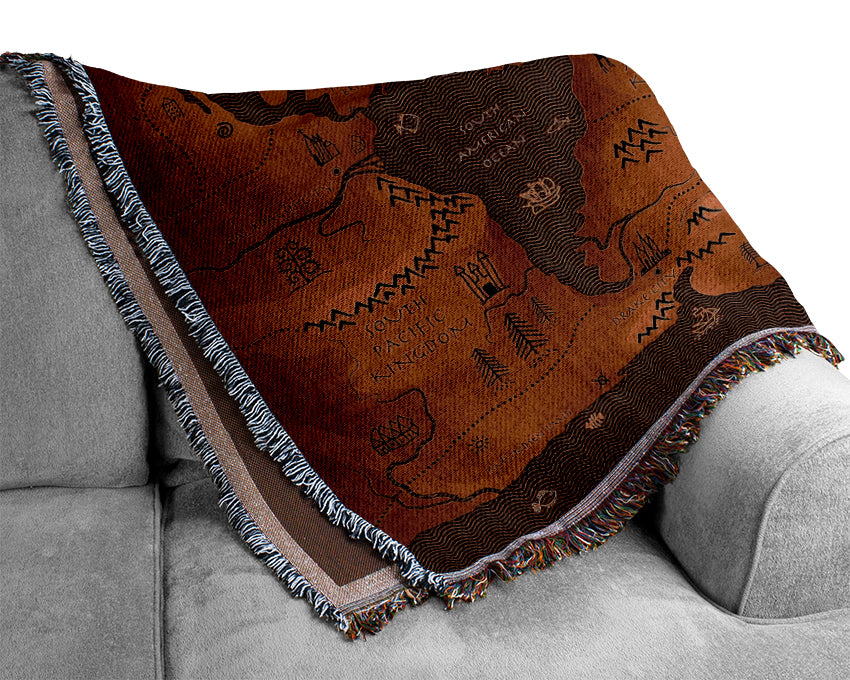 Luxurious Ancient World Map throw blanket made from 100% cotton, featuring a detailed map design in a cozy thermal weave.