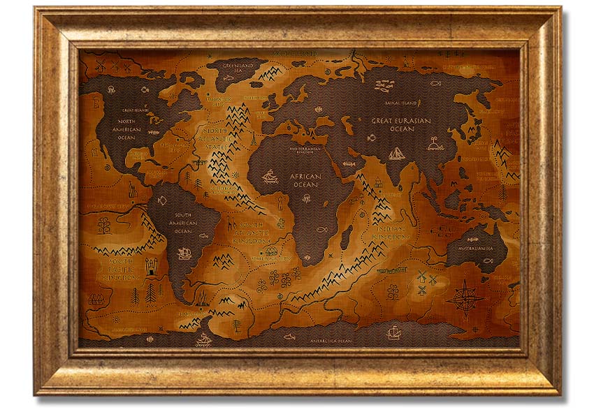 Framed Ancient World Map print showcasing detailed historical geography.