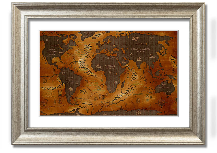 Framed Ancient World Map print showcasing detailed historical geography.