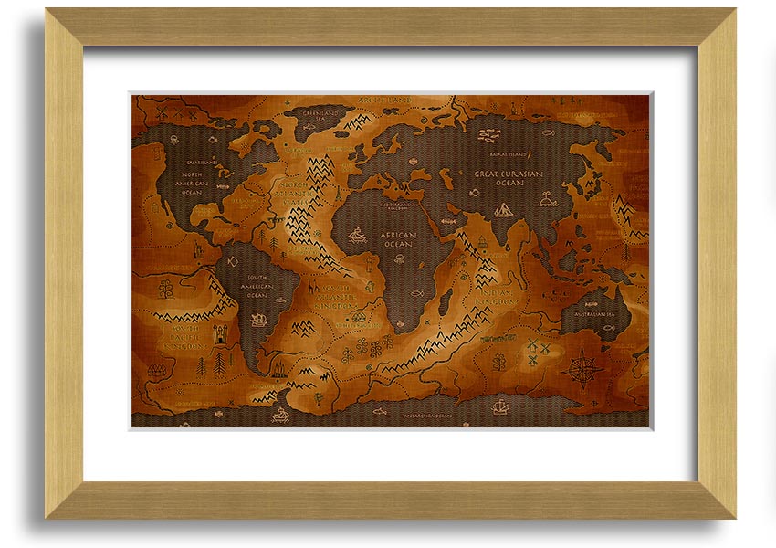 Framed Ancient World Map print showcasing detailed historical geography.