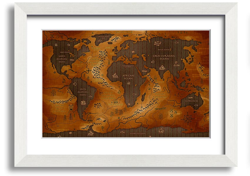 Framed Ancient World Map print showcasing detailed historical geography.