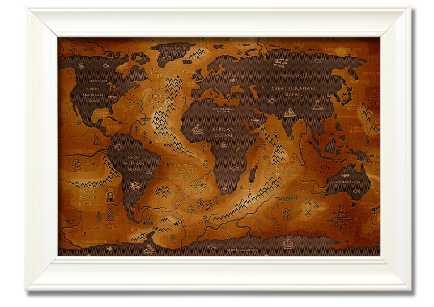 Framed Ancient World Map print showcasing detailed historical geography.