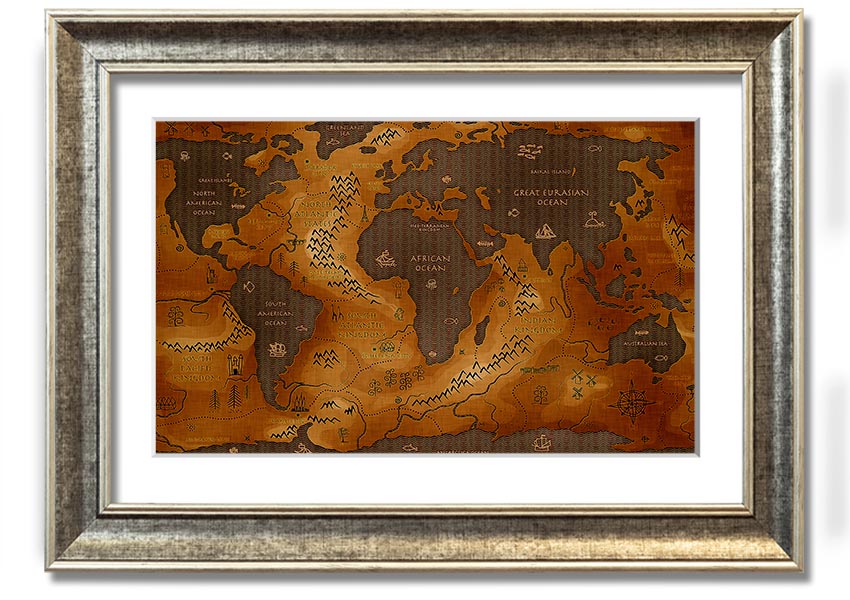 Framed Ancient World Map print showcasing detailed historical geography.