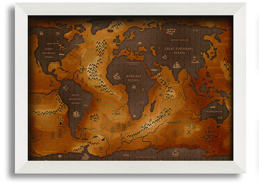 Framed Ancient World Map print showcasing detailed historical geography.