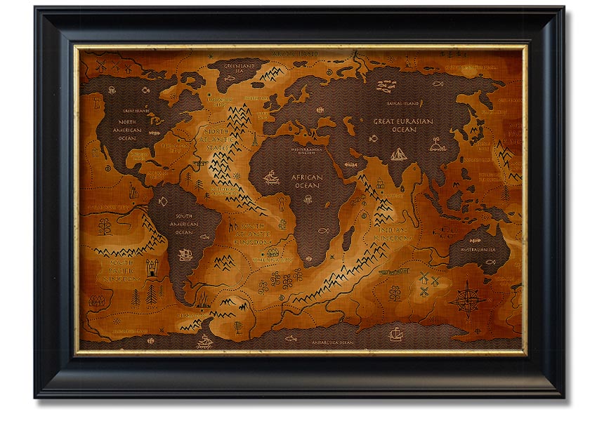 Framed Ancient World Map print showcasing detailed historical geography.