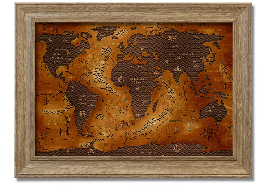 Framed Ancient World Map print showcasing detailed historical geography.