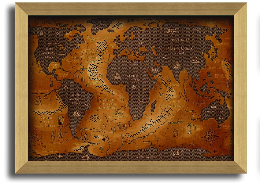 Framed Ancient World Map print showcasing detailed historical geography.