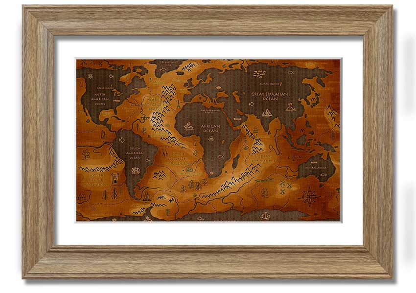 Framed Ancient World Map print showcasing detailed historical geography.