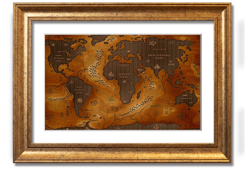 Framed Ancient World Map print showcasing detailed historical geography.