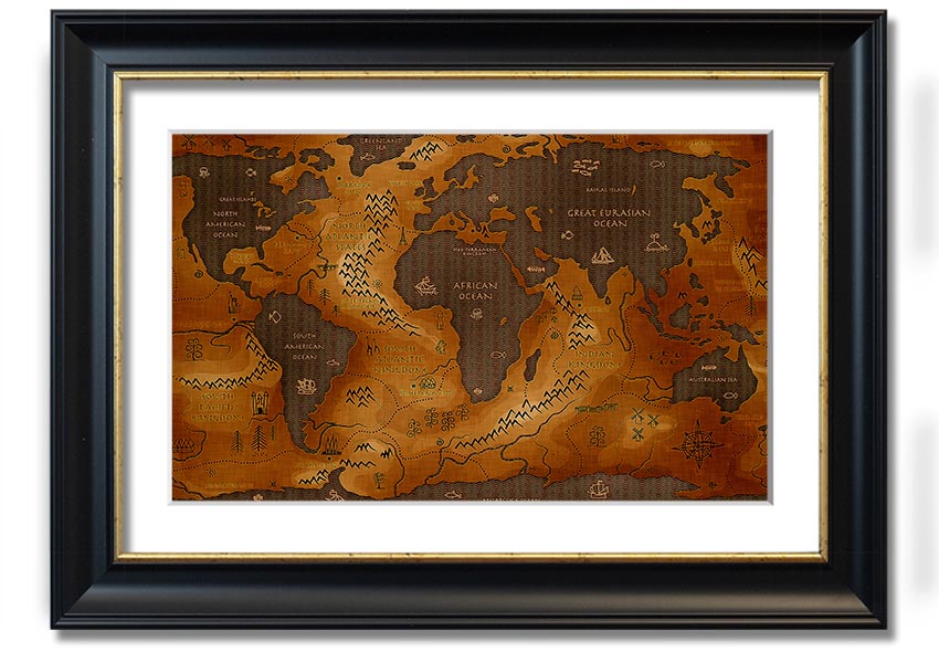 Framed Ancient World Map print showcasing detailed historical geography.