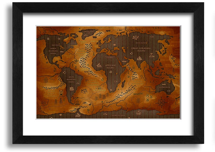 Framed Ancient World Map print showcasing detailed historical geography.