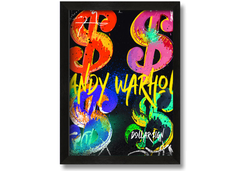 Andy Warhol Dollars art piece printed on coated polyester canvas, mounted on a 44mm box frame, ready to hang.