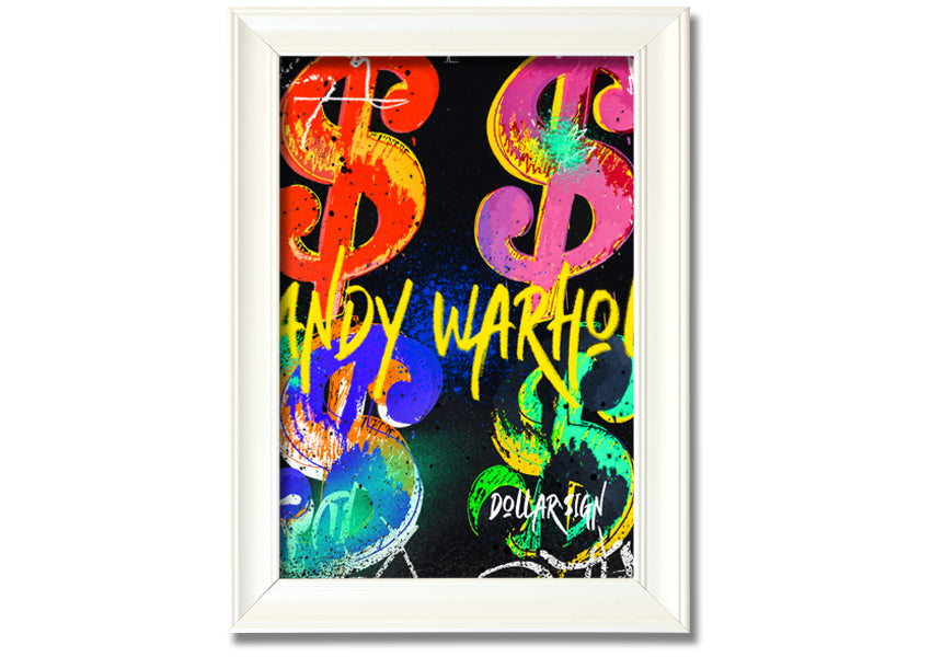 Andy Warhol Dollars art piece printed on coated polyester canvas, mounted on a 44mm box frame, ready to hang.