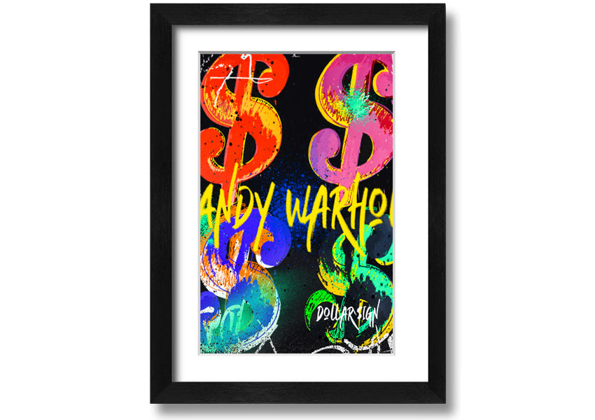 Andy Warhol Dollars art piece printed on coated polyester canvas, mounted on a 44mm box frame, ready to hang.