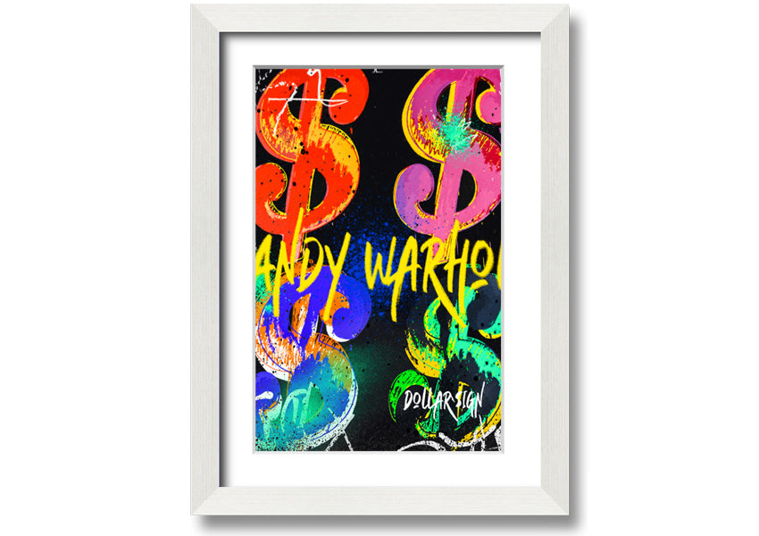 Andy Warhol Dollars art piece printed on coated polyester canvas, mounted on a 44mm box frame, ready to hang.