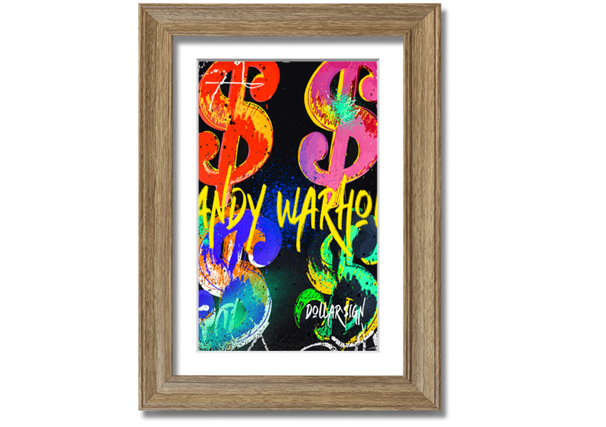 Andy Warhol Dollars art piece printed on coated polyester canvas, mounted on a 44mm box frame, ready to hang.