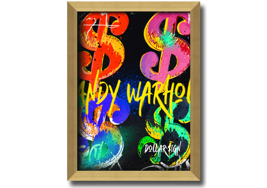 Andy Warhol Dollars art piece printed on coated polyester canvas, mounted on a 44mm box frame, ready to hang.