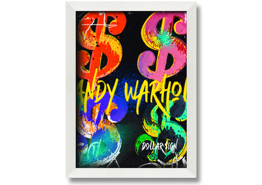 Andy Warhol Dollars art piece printed on coated polyester canvas, mounted on a 44mm box frame, ready to hang.