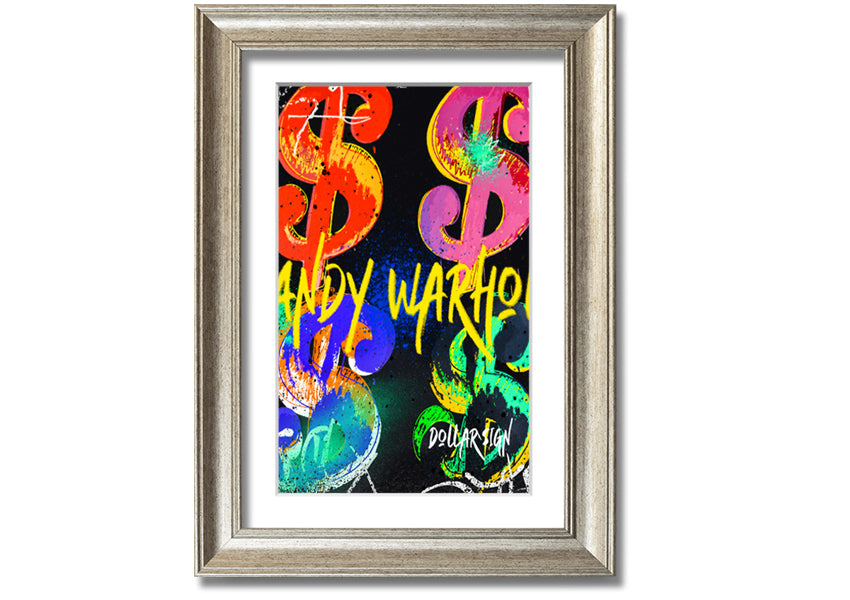 Andy Warhol Dollars art piece printed on coated polyester canvas, mounted on a 44mm box frame, ready to hang.