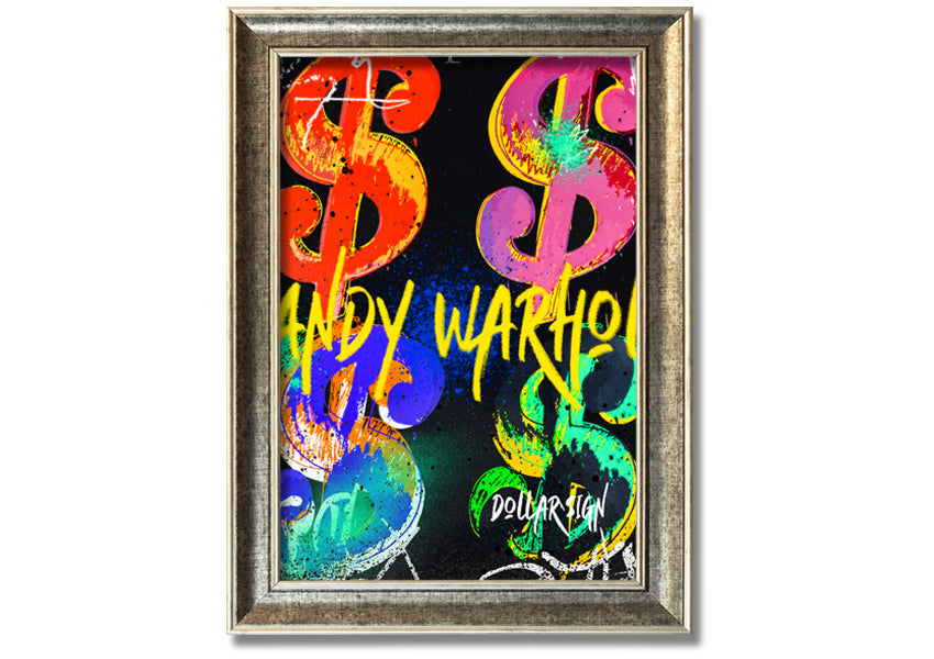 Andy Warhol Dollars art piece printed on coated polyester canvas, mounted on a 44mm box frame, ready to hang.