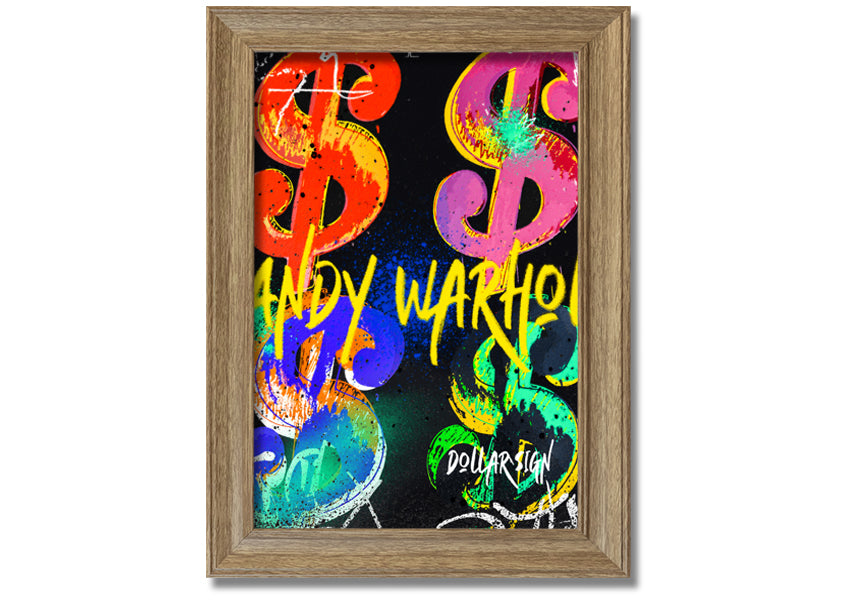 Andy Warhol Dollars art piece printed on coated polyester canvas, mounted on a 44mm box frame, ready to hang.