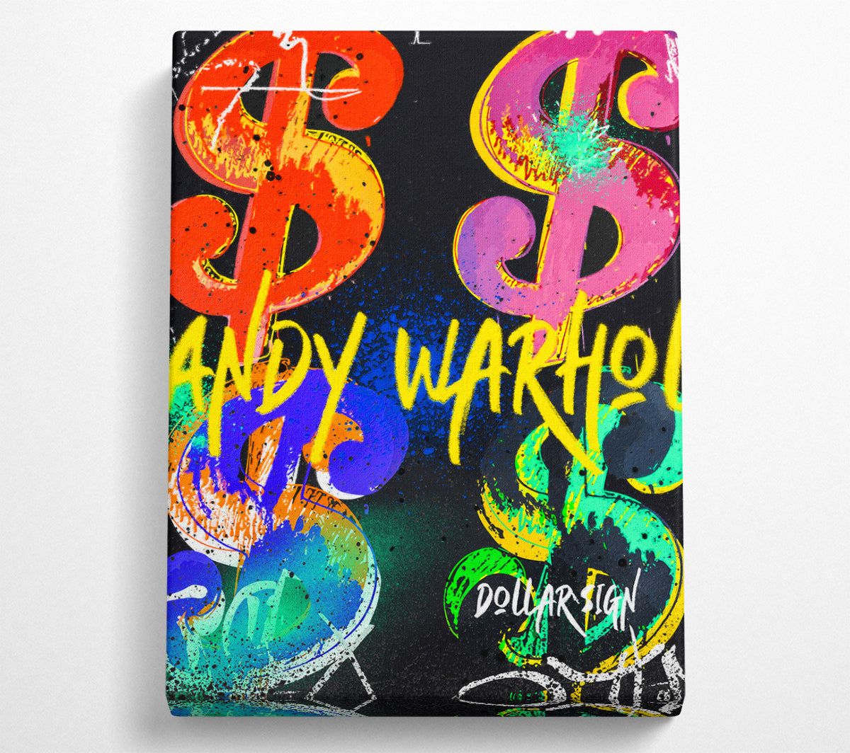 Andy Warhol Dollars artwork printed on coated polyester canvas, mounted on a 44mm box frame, ready to hang.