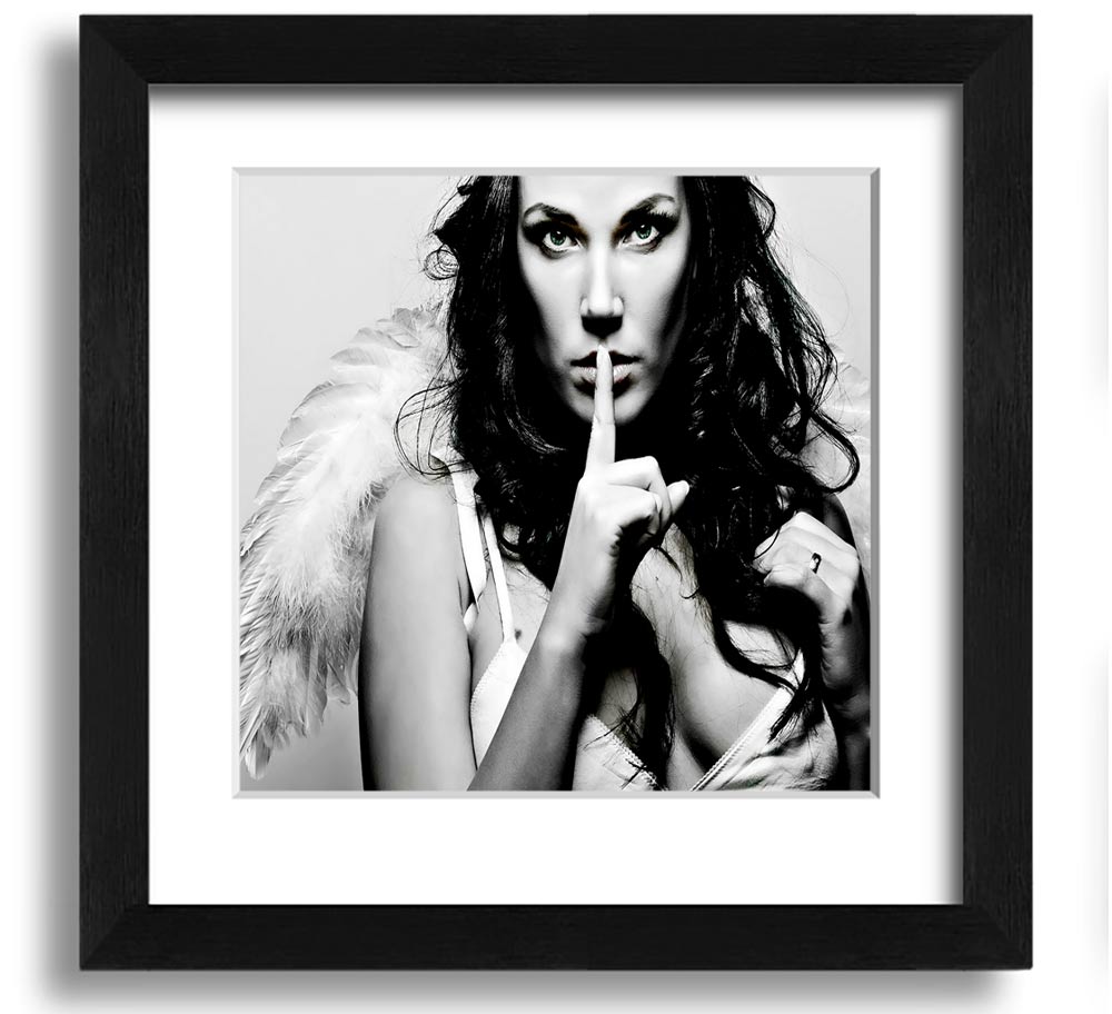 Angel Beauty Square Framed Print in various frame colors, showcasing elegant design and handmade craftsmanship.