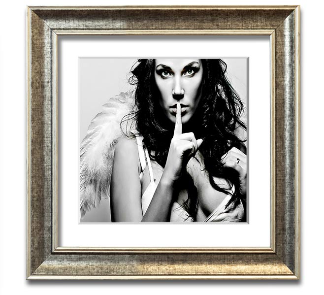 Angel Beauty Square Framed Print in various frame colors, showcasing elegant design and handmade craftsmanship.