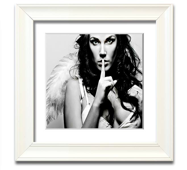 Angel Beauty Square Framed Print in various frame colors, showcasing elegant design and handmade craftsmanship.