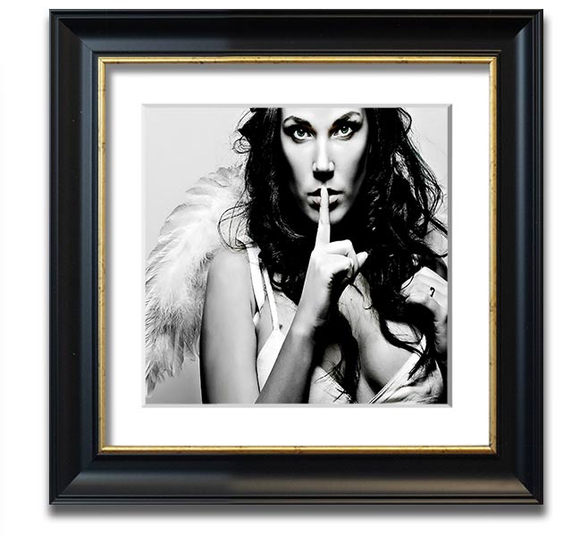 Angel Beauty Square Framed Print in various frame colors, showcasing elegant design and handmade craftsmanship.