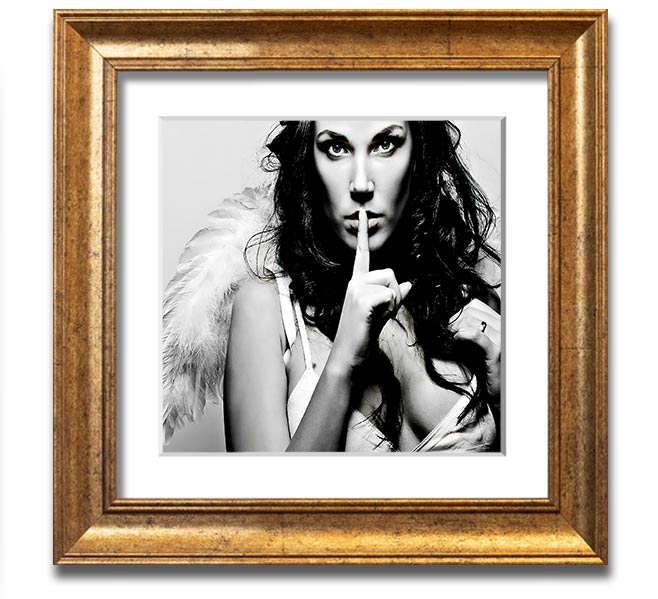 Angel Beauty Square Framed Print in various frame colors, showcasing elegant design and handmade craftsmanship.