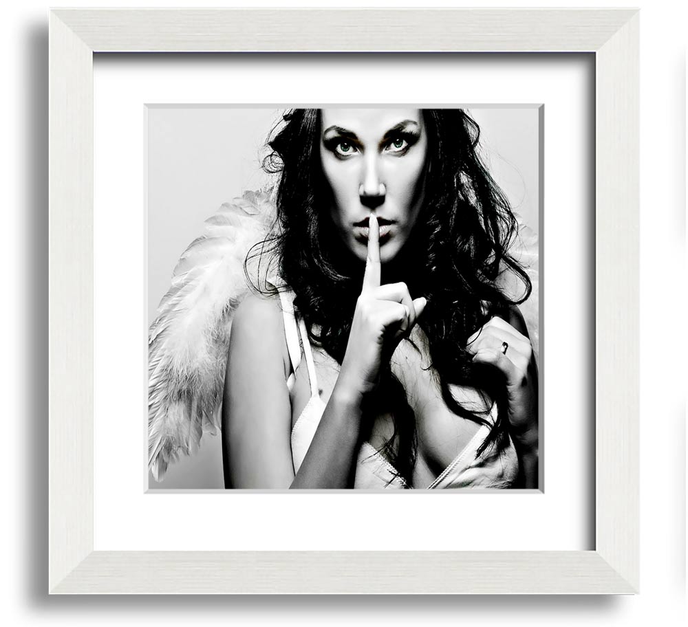 Angel Beauty Square Framed Print in various frame colors, showcasing elegant design and handmade craftsmanship.