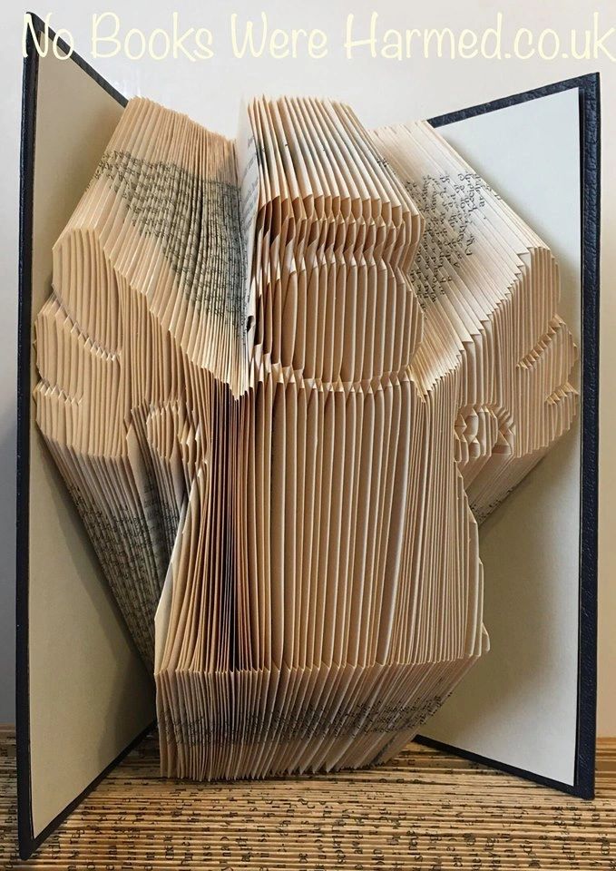 Handcrafted Book Angel art made from vintage books, showcasing intricate page folds and unique design.