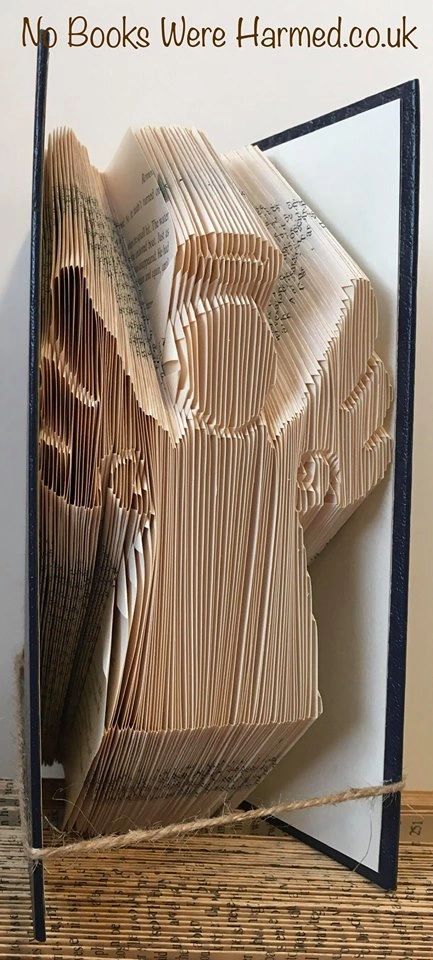 Handcrafted Book Angel art made from vintage books, showcasing intricate page folds and unique design.