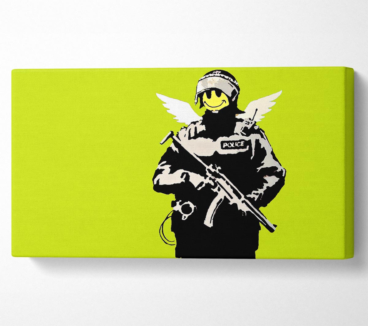 Angel Copper Lime Green canvas art mounted on a 44mm box frame, showcasing vibrant lime green colors.